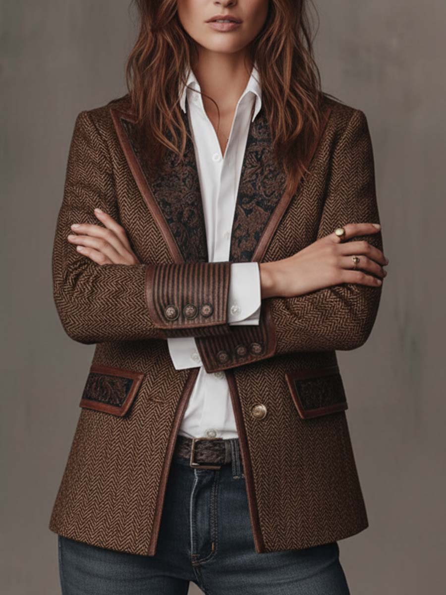 Hanna | Blazer w Jodełkę z Panelami