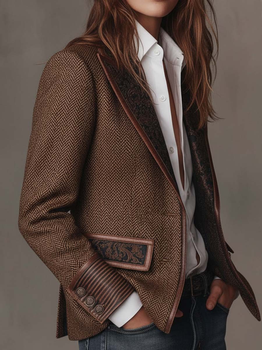 Hanna | Blazer w Jodełkę z Panelami