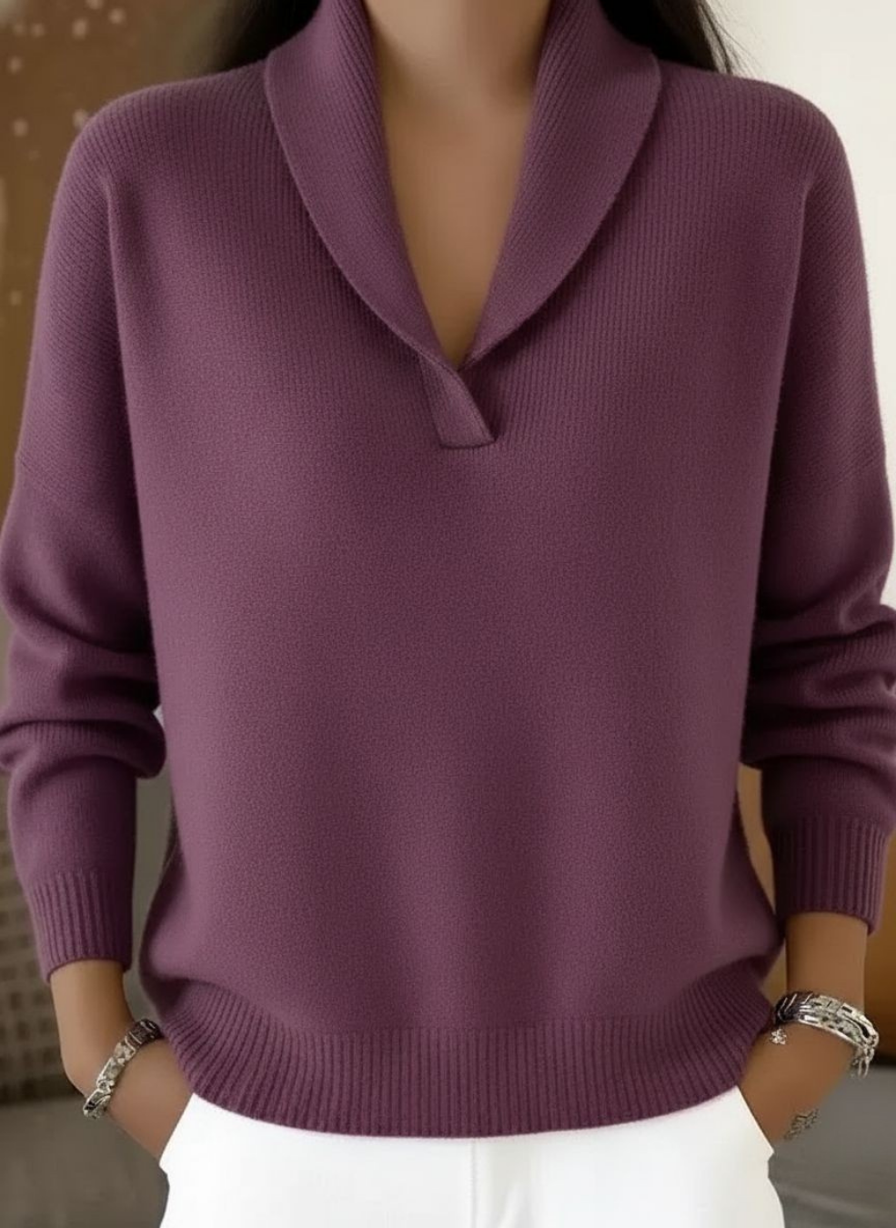 Antonina | Sweter z Dekoltem w Serek