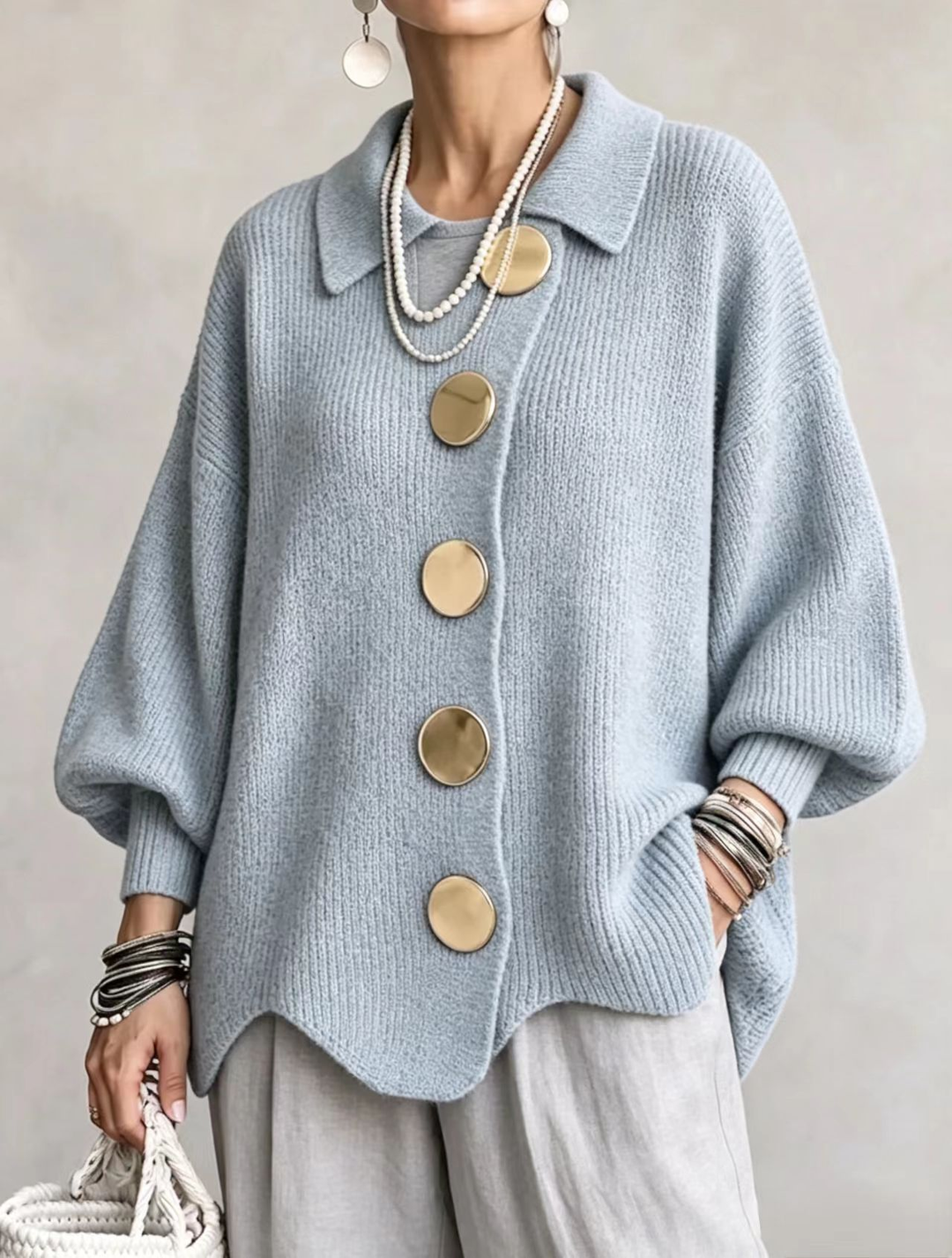 Izabela | Oversize Kardigan z Kołnierzem