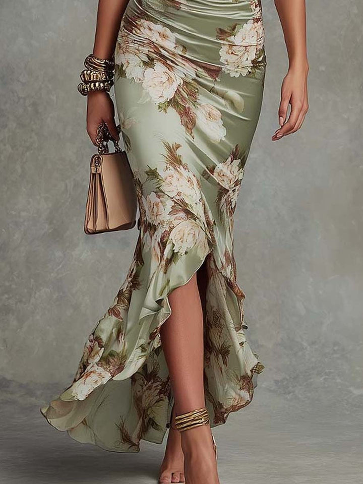 Dabrowska | Ruched Kwiat Maxi sukienka
