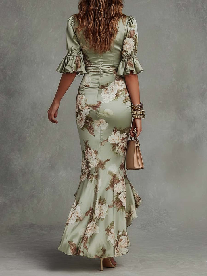 Dabrowska | Ruched Kwiat Maxi sukienka