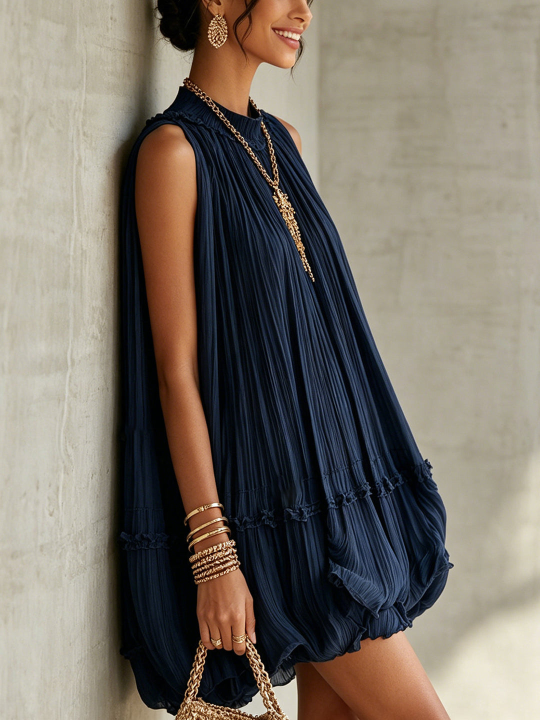 Dabrowska | Midnight Blue Ruffle Midi sukienka