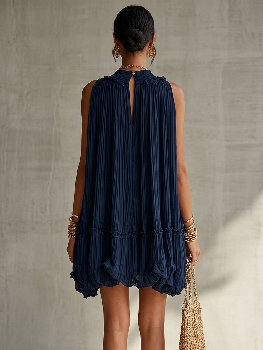 Dabrowska | Midnight Blue Ruffle Midi sukienka