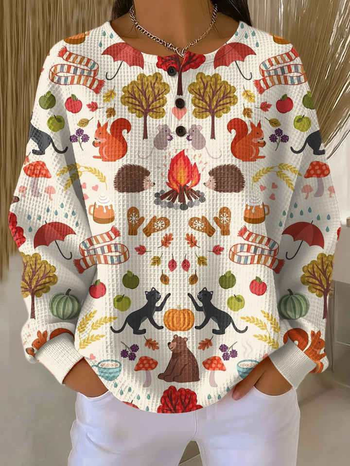 Lena | Ciepla Bluza z Dzianiny Waffle