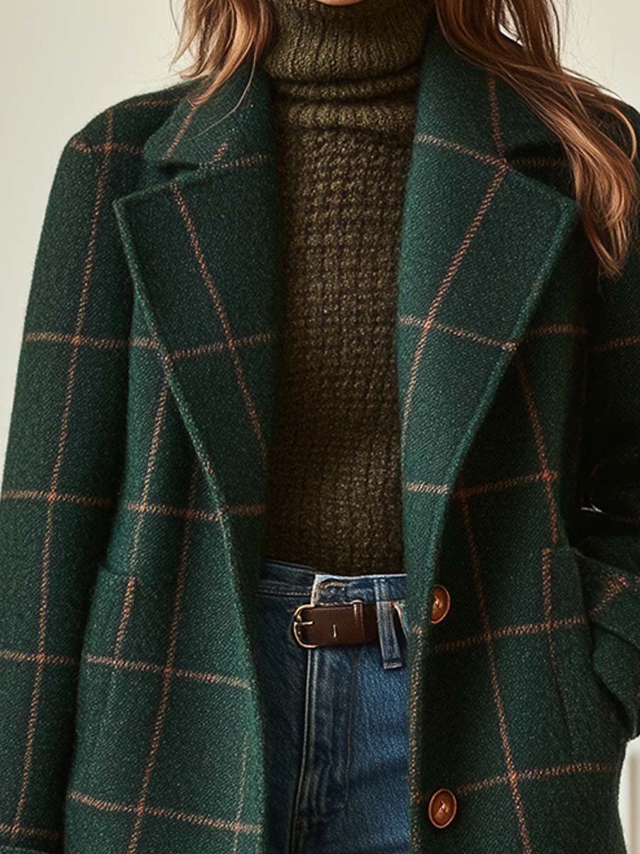 Adela | Długi Płaszcz w Kratę Tweed