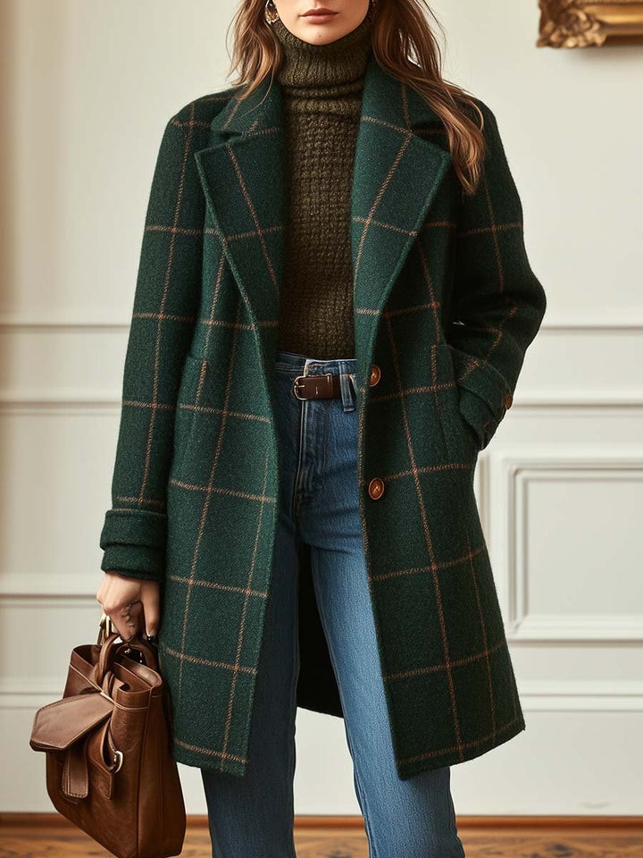 Adela | Długi Płaszcz w Kratę Tweed