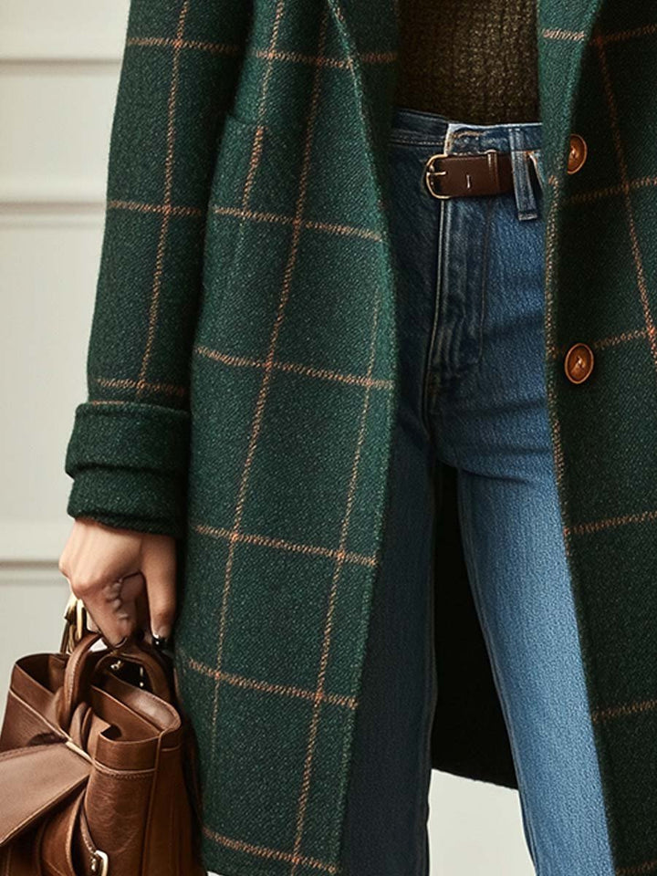 Adela | Długi Płaszcz w Kratę Tweed