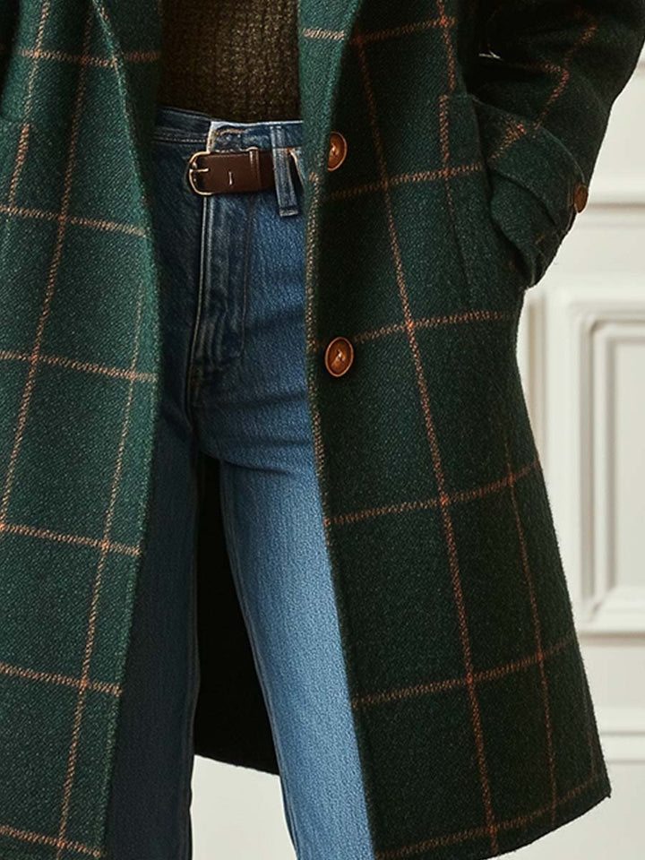 Adela | Długi Płaszcz w Kratę Tweed